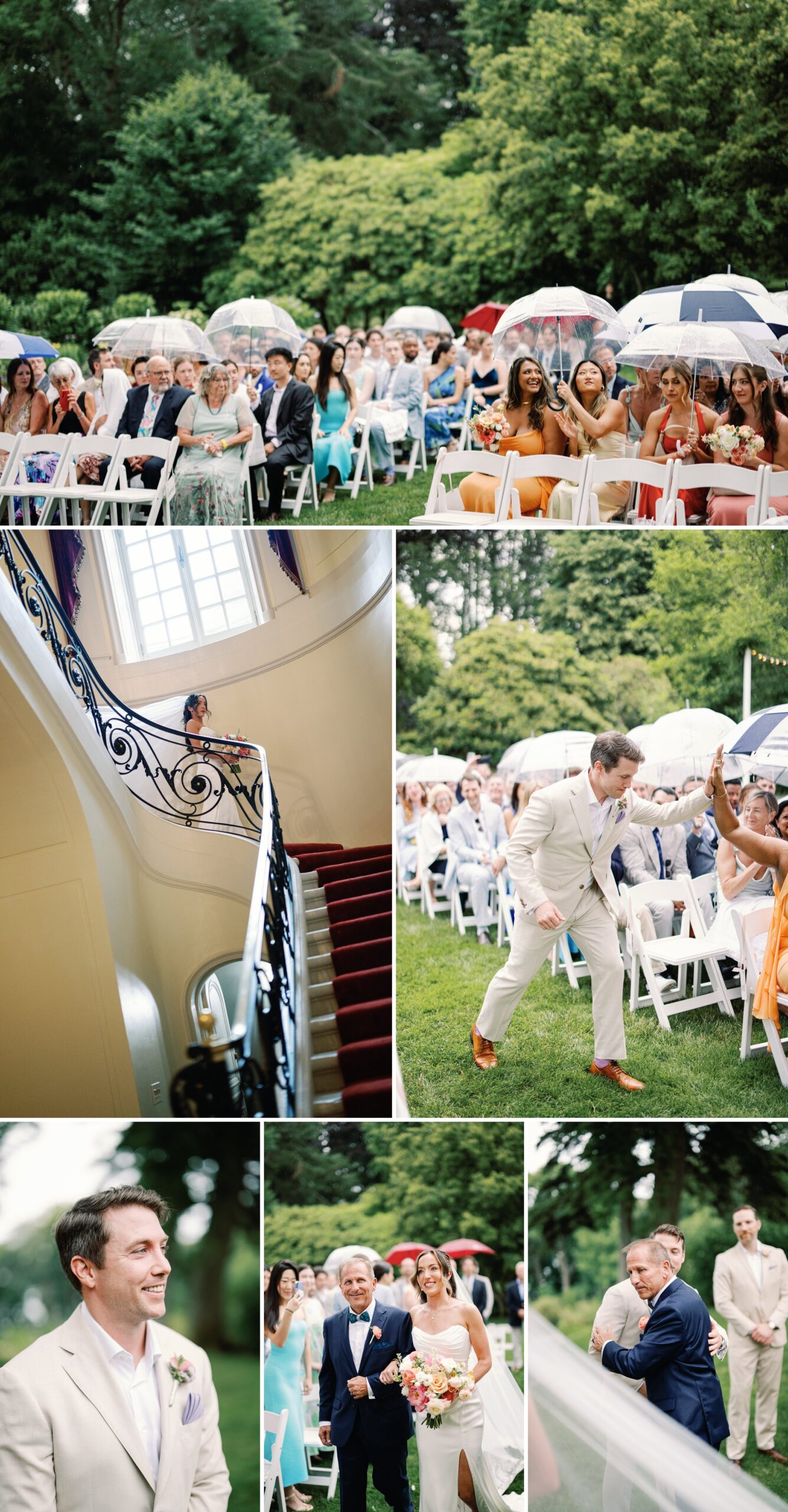 Marina and Austin’s outdoor wedding ceremony at Glen Manor House in light rain.
