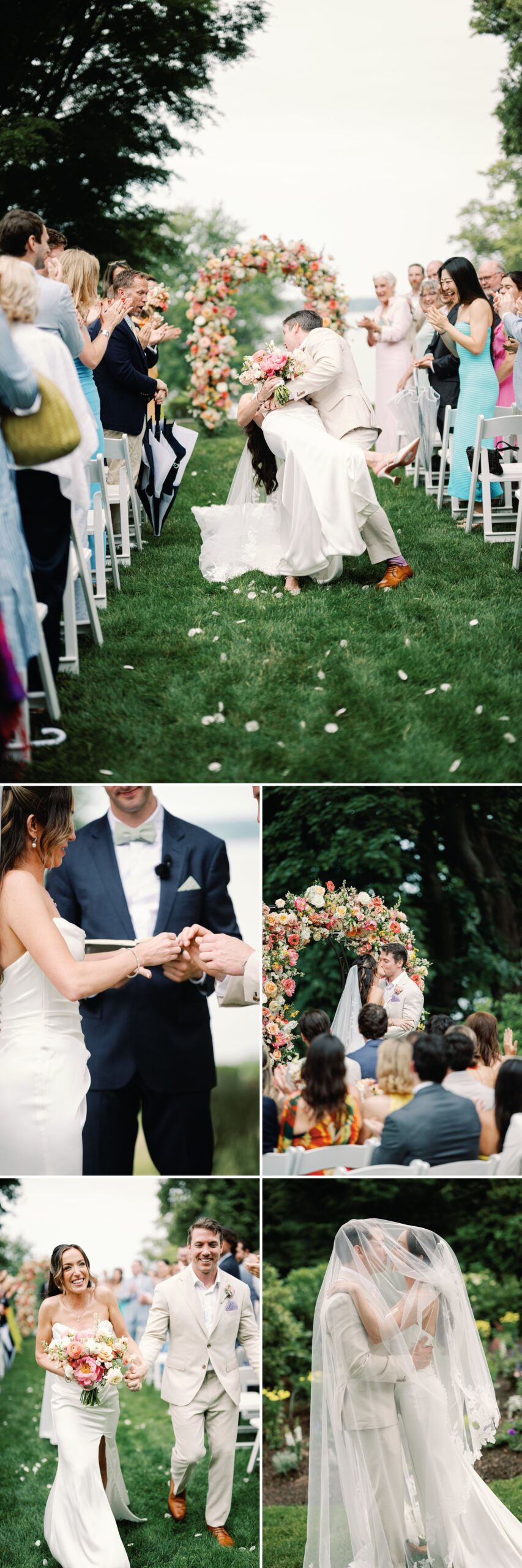 Marina and Austin’s outdoor wedding ceremony at Glen Manor House in light rain.